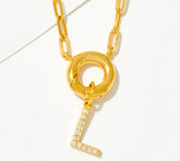 Collar Diamonique de plata de ley con pavé de la inicial "M" y chapado en oro de 45 cm